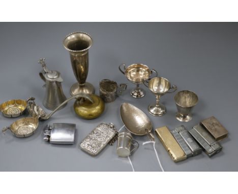 A pair of Marius Hammer 830 sterling 'Dragestil' Viking ship salts and sundry silver and miscellaneous items, including a lar