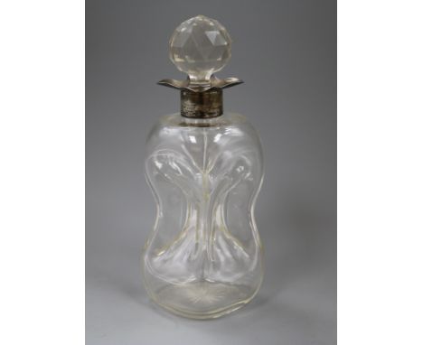 A George V silver mounted waisted decanter and stopper, London, 1925, 26.5cm.