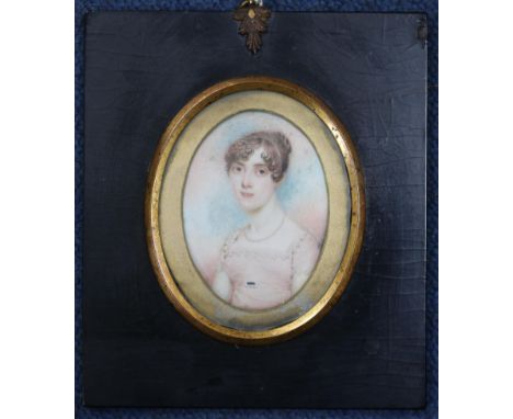 English School (early 19th century), watercolour on ivory, head and shoulder miniature portrait of a young lady