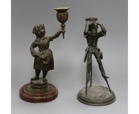 Two bronze figural candlesticks tallest 27cm approx.