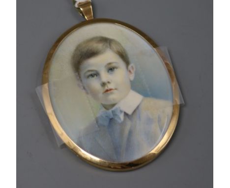 Victorian School, watercolour, head and shoulder miniature portrait of a young boy, 6.3cm x 5cm with a companion piece of a y