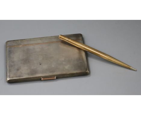 A 1930's engine turned silver cigarette case and a 9ct gold cased pencil.