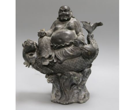 A Chinese bronze and spelter figure of Hotei height 32cm