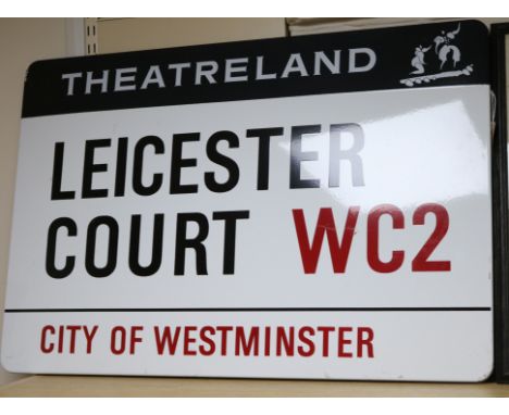 An enamel street sign for Leicester Court WC2 City of Westminster