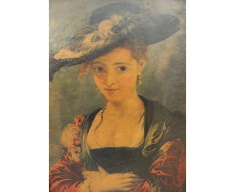 A print of a lady of fashion in hefty gilt frame