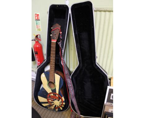 A Bavarian made hand painted acoustic guitar in a Gewa&nbsp;carry case&nbsp;