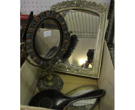 Various decorative mirrors, includes a decorative brass and enamel one