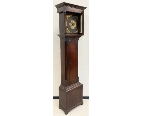 A 19th century oak Longcase clock, by E. Foster, of Carlisle, brass dial with Roman numerals, and arched date dial, moulded c