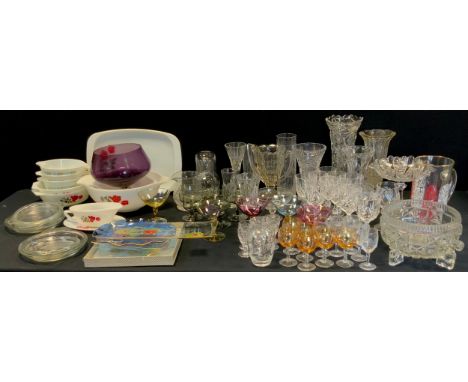 Glass - vintage Pyrex and other oven to table dishes, whisky decanter and glass cover;  wine, aperitif and other drinking gla