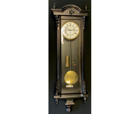A Vienna regulator wall clock, ebonised case, white dial, Roman numerals, 8 day single weight movement, 108cm high, 38cm wide