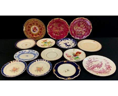 An early 19th century creamware plate, crested;  a Chamberlain Worcester plate, crested;  others;  Royal Crown Derby;  Coalpo