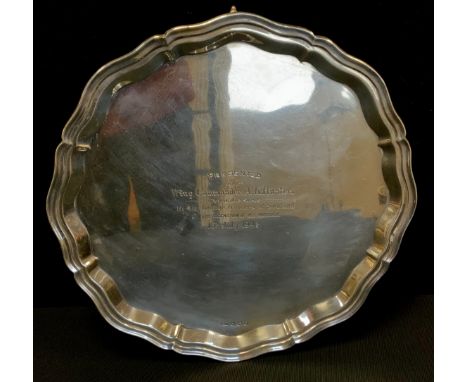 A Viners Sheffield silver salver, to Wing Commander A K Hunter, RAF, by his fellow Officers, RAF Sealand, on his marriage, 15