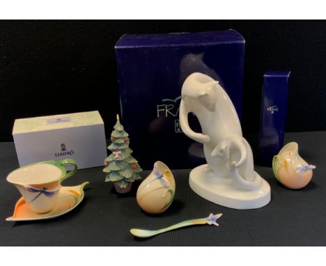 A Royal Doulton Images of Nature figure, Playtime, Hn3544;  Franz Dragonfly cup, saucer, cruet set and knife, boxed;  Lladro 