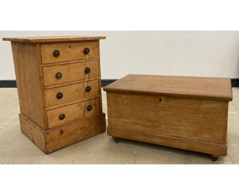 A Victorian pine tool chest / coffer, brass campaign handles to sides, casters, 42cm high x 82cm wide x 49.5cm;  a Victorian 