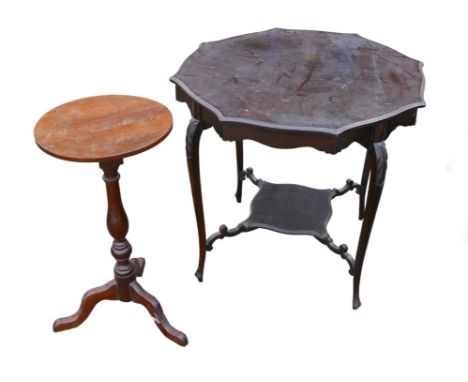 Two Edwardian occasional tables, including an octagonal topped dark mahogany table with shelf to its base. (2) 