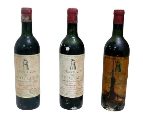 Vintage wine: three bottles of Grand Vin de Chateau Latour, Pauillac-Medoc, Premier grand Cru Classe, two 1958, one with no l