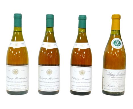 Vintage wine: four bottles of Puligny Montrachet, comprising a 1990 bottle of Maison Louis Latour, three bottles of 1992, Vin