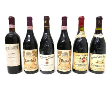 Vintage Wine: six bottles of red wine, comprising a bottle of Terre del Barolo, 1997, a bottle of Terre del Barolo, 1999, a b