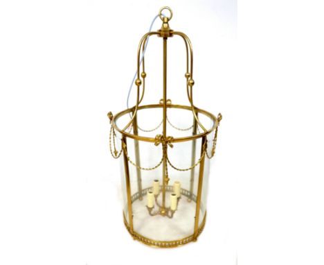 A Georgian style brass lantern pendant light, 41 by 83cm high. 