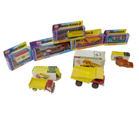 Eight die-cast Matchbox Superkings and Dinky toys, comprising a Tractor Transporter K-21, Muir-Hill tractor and trailer K-5, 