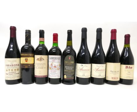 Vintage Wine: nine bottles of red wine, comprising four bottles of Amarone della Valpolicella, one 1997, one 1999, and two 20