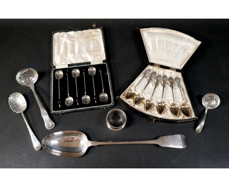 Two boxed sets of silver plated spoons and five other plated items (7)