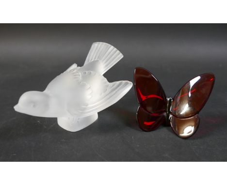 A Lalique France Sparrow bird paperweight 13cm long and a Baccarat Butterfly 