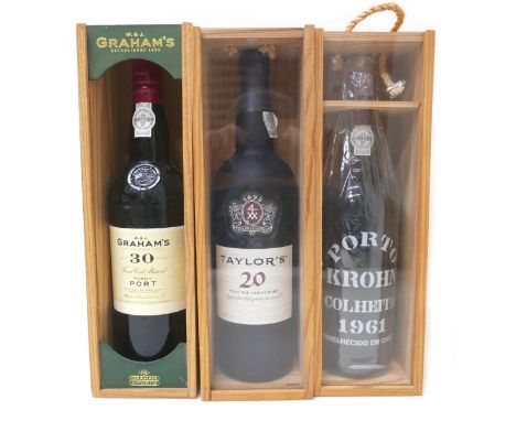 Vintage Port: three bottles of port, comprising a bottle of Graham's Tawny Port, aged 30 years, a bottle of Taylor's Tawny Po
