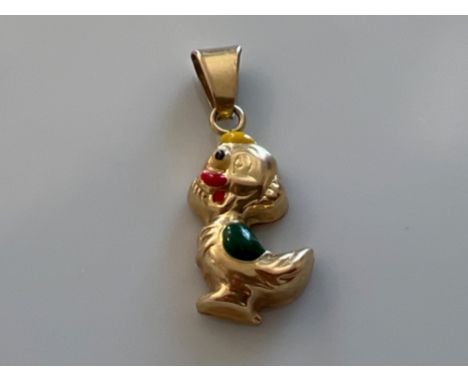 9ct gold and enamel bird pendant. 1.8g
