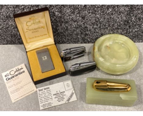 Onyx table lighter &amp; ash tray together with 3 more lighters includes 2x Ronson &amp; boxed Colibri of London 
