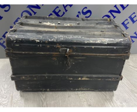 Vintage metal twin handled RAF trunk containing a variety of hand written service books 