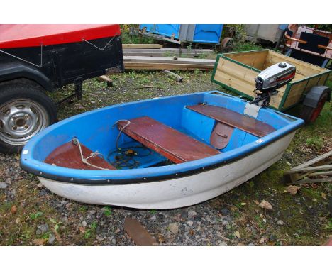 A canal/lake boat 7' 10" long x 44" wide complete with Mariner 3.3 outboard engine.