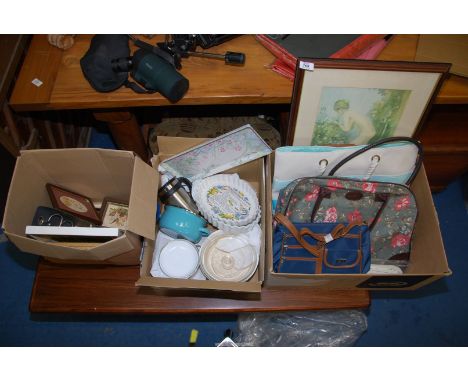 A quantity of prints, china and enamel ware.