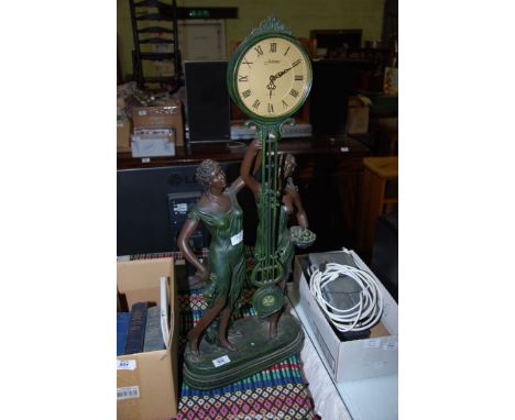 A Juliana clock with two deco lady figures to the base.