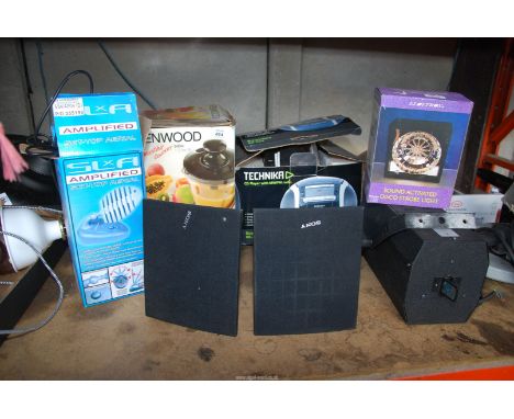 A quantity of electrical devices including - speakers, Kenwood smoothie, CD player and amplifier, etc.,