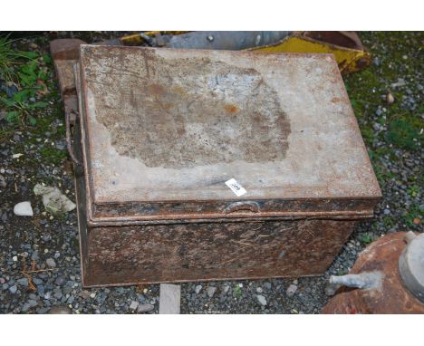 A metal trunk containing assorted of screws, pliers, large adjustable spanners etc.