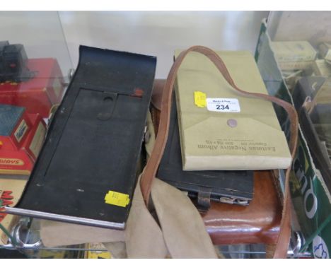 A Kodak no 3A Autographic model C folding camera, with case, and additional combination back, also plates and some negatives 