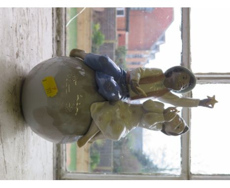 A Lladro figure for UNICEF, two children sitting on a globe, 26cm high with original box