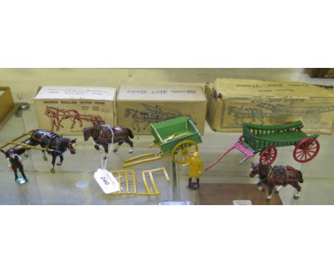 W. Britains horse roller with man, boxed no9F, Charbens model hay cart, and model farm wagon, both boxed