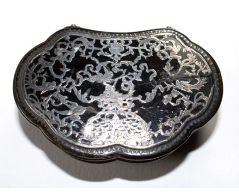 A 19th century tortoiseshell snuff box of bombe form having silver piquet to the lid, 7cm wide