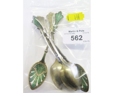 A set of six enamel coffee spoons