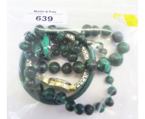 A small collection of malachite jewellery to include a ladies watch, necklace, bangle, etc