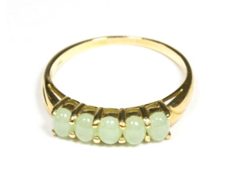 A gold and jade five stone ring, size P