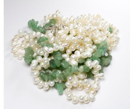 A pearl and jade necklace