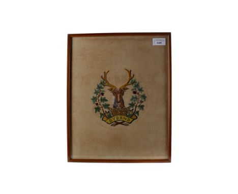 GORDON HIGHLANDERS EMBROIDERED REGIMENTAL BADGE, with 'Penelope' wartime pattern, along with an Argyll &amp; Sutherland Highl