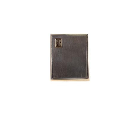 ART DECO SILVER UPRIGHT OBLONG COMPACT BY ASPREY & CO,the engine turned case with gilt edging, the front cover applied initia