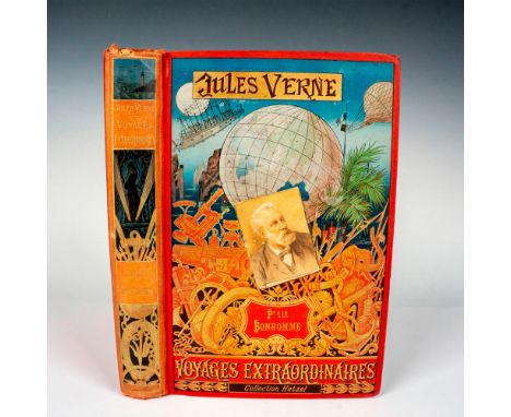 Great volume from Hetzel's French edition Au Portrait Colle Voyages Extraordinaires by writer Jules Verne published between 1