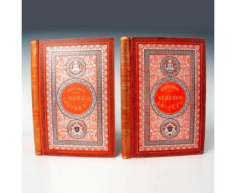 Lot of two volumes from Hetzel's French edition Aux Initiales Argentees, Voyages Extraordinaires by writer Jules Verne. The f