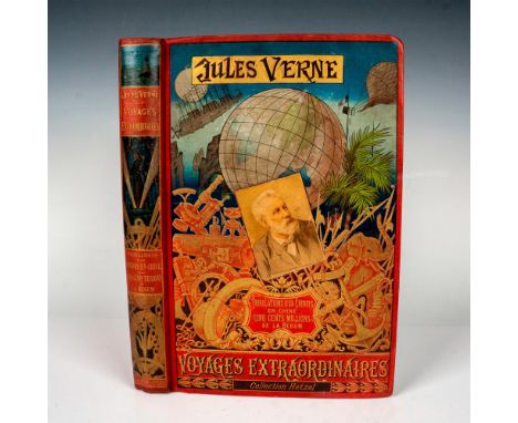 Great volume from Hetzel's French edition Au Portrait Colle Voyages Extraordinaires by writer Jules Verne published between 1