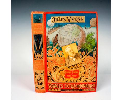 Beautiful volume from Hetzel's French edition Au Portrait Colle, Voyages Extraordinaires by writer Jules Verne published betw